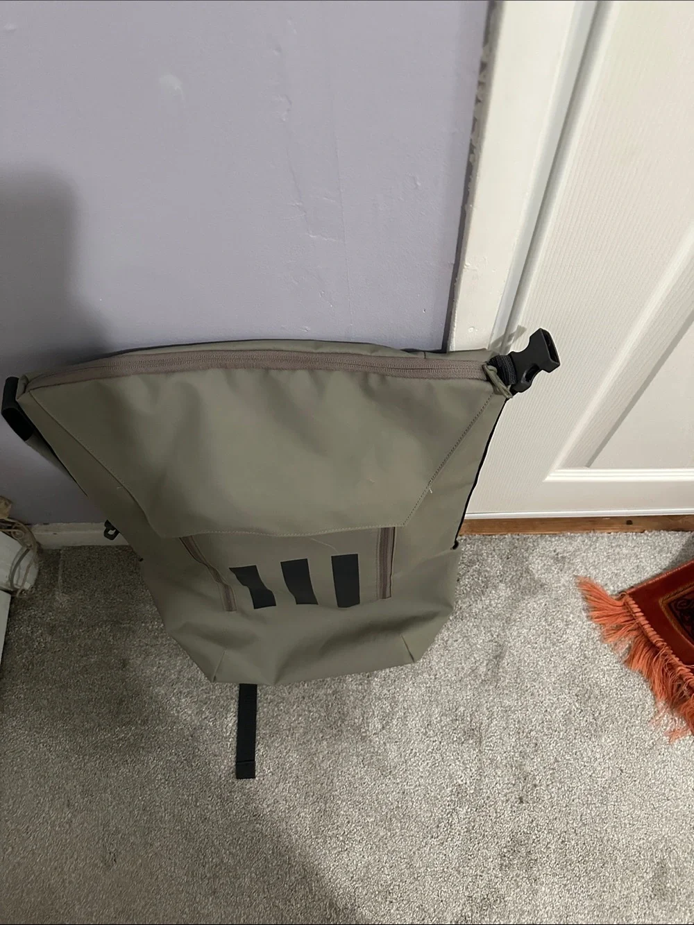 adidas Olive Green Backpack with Black Stripe Accents